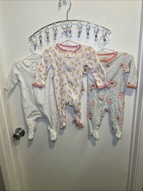 Carter's & Cloud Island Pink, Gray & White Floral and Print Footed One-Piece Set
